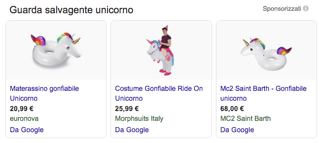 googleshopping salvagenti unicorno