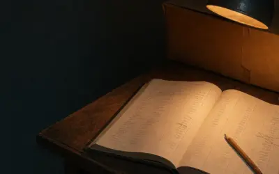 Un registro aperto con colonne scritte a mano e una matita